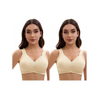 2 Packs Plus Size for Women's Lace Trim Full Coverage Adjustable Strap Soft Cup Bras