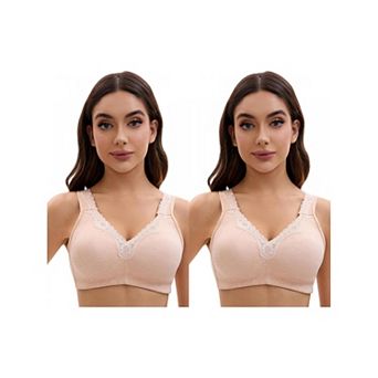 2 Packs Plus Size for Women's Lace Trim Full Coverage Adjustable Strap Soft Cup Bras