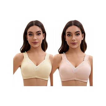 2 Packs Plus Size for Women's Lace Trim Full Coverage Adjustable Strap Soft Cup Bras