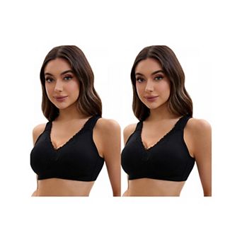 2 Packs Plus Size for Women's Lace Trim Full Coverage Adjustable Strap Soft Cup Bras