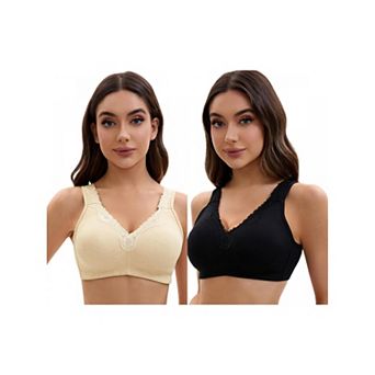 2 Packs Plus Size for Women's Lace Trim Full Coverage Adjustable Strap Soft Cup Bras