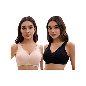 2 Packs Plus Size for Women's Lace Trim Full Coverage Adjustable Strap Soft Cup Bras