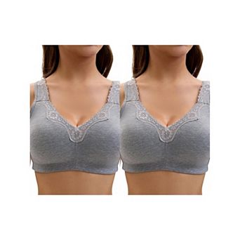 2 Packs Plus Size for Women's Lace Trim Full Coverage Adjustable Strap Soft Cup Bras