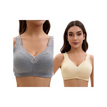 2 Packs Plus Size for Women's Lace Trim Full Coverage Adjustable Strap Soft Cup Bras