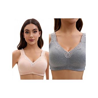 2 Packs Plus Size for Women's Lace Trim Full Coverage Adjustable Strap Soft Cup Bras