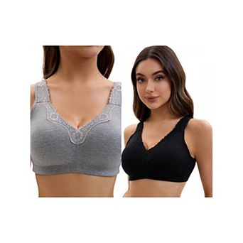 2 Packs Plus Size for Women's Lace Trim Full Coverage Adjustable Strap Soft Cup Bras