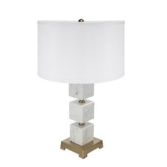 White Marble Cube Table Lamp with Gold Base and Body (Lamp Shade Assembly Required)