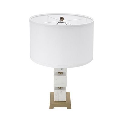 White Marble Cube Table Lamp with Gold Base and Body (Lamp Shade Assembly Required)