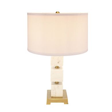White Marble Cube Table Lamp with Gold Base and Body (Lamp Shade Assembly Required)