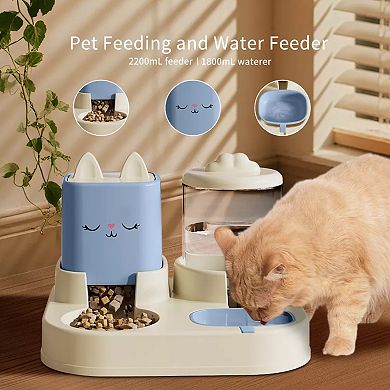 Large Capacity Automatic Pet Water Dispenser with Double Bowls, Allowing for Separate Feeding