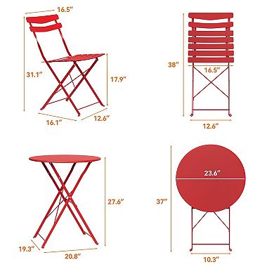 3-Piece Patio Bistro Set, Folding Table and Chairs, No Assembly Required