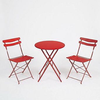 3 pc Patio Bistro Set, Folding Table and Chairs, No Assembly Required