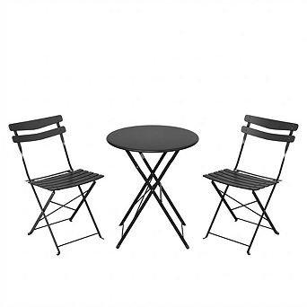 Folding 3 pc Patio Bistro Set, Space-Saving Outdoor Furniture with 2 Chairs and Table