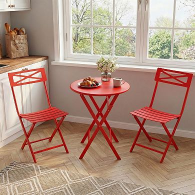 3-Piece Folding Patio Bistro Set, Outdoor Foldable Table & 2 Chairs