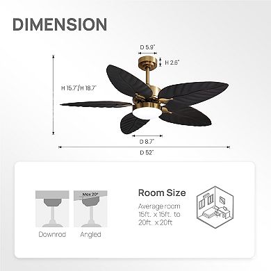 Moooni 52'' Smart Tropical Palm Blades Ceiling Fan with Dimmable Led