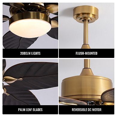 Moooni 52'' Smart Tropical Palm Blades Ceiling Fan with Dimmable Led