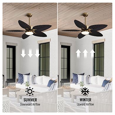 Moooni 52'' Smart Tropical Palm Blades Ceiling Fan with Dimmable Led