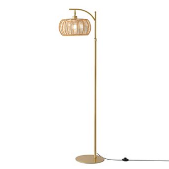 Moooni 70" Gold Floor Lamp with Handwoven Rattan Shade, Adjustable Boho Standing Lamp
