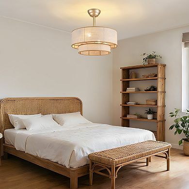 Moooni 20" Boho Ceiling Fan with Lights, Fabric Caged Flush Mount Fandelier, Remote Control, 6-Speed