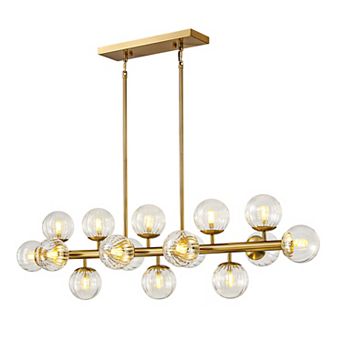 Moooni 16 Lights Gold Rectangle Chandelier with Clear Glass Globes