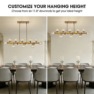 Moooni 16 Lights Gold Rectangle Chandelier with Clear Glass Globes