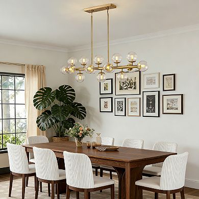 Moooni 16 Lights Gold Rectangle Chandelier with Clear Glass Globes