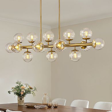 Moooni 16 Lights Gold Rectangle Chandelier with Clear Glass Globes