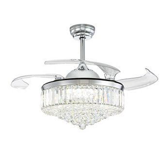 Moooni 48'' Smart Retractable Chrome Crystal Ceiling Fan with Integrated LED