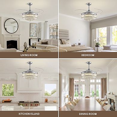 Moooni 48'' Smart Retractable Chrome Crystal Ceiling Fan with Integrated LED