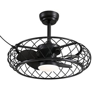 Moooni 24'' Smart Outdoor Black Cage Plug-in Ceiling Fan with Dimmable LED