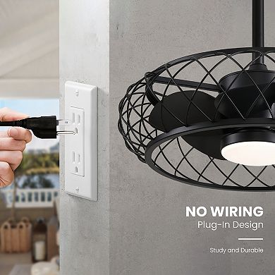Moooni 24'' Smart Outdoor Black Cage Plug-in Ceiling Fan with Dimmable LED