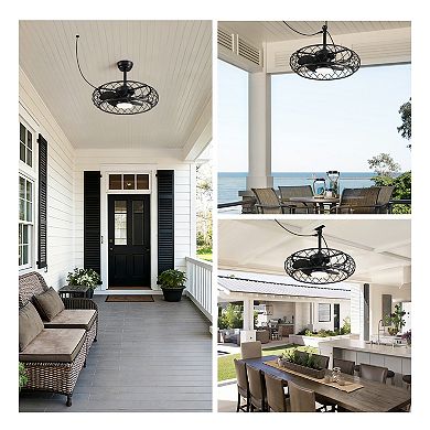 Moooni 24'' Smart Outdoor Black Cage Plug-in Ceiling Fan with Dimmable LED