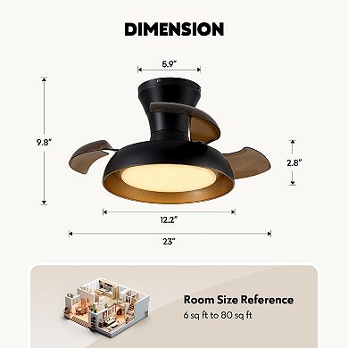 Moooni 23" Smart Black Retractable Low Profile Ceiling Fan with LED Light