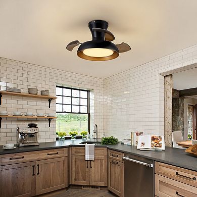 Moooni 23" Smart Black Retractable Low Profile Ceiling Fan with LED Light