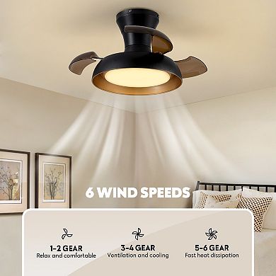 Moooni 23" Smart Black Retractable Low Profile Ceiling Fan with LED Light