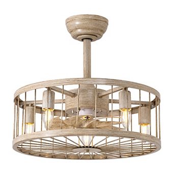 Moooni 20'' Industrial Woodgrain Caged Ceiling Fan with Remote