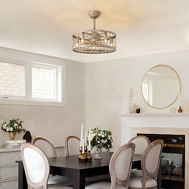 Moooni 20'' Industrial Woodgrain Caged Ceiling Fan with Remote