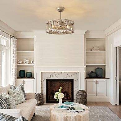 Moooni 20'' Industrial Woodgrain Caged Ceiling Fan with Remote