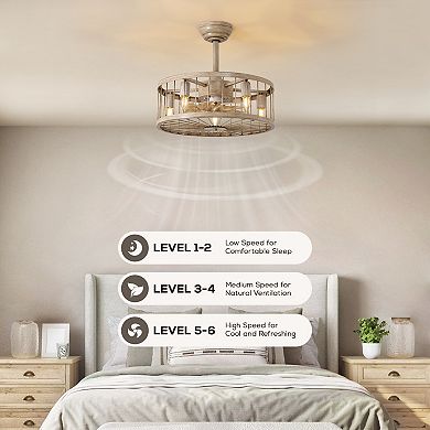 Moooni 20'' Industrial Woodgrain Caged Ceiling Fan with Remote