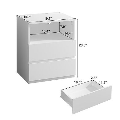 (Two-piece set) Side table with a fast USB-C charging station and large storage cabinet