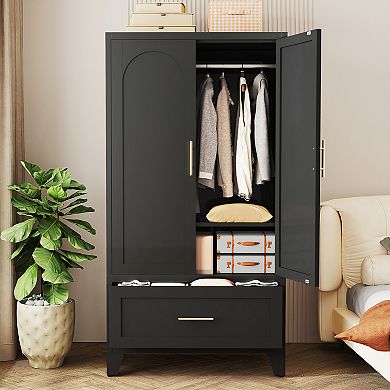 60-inch wardrobe, with 1 drawer and hanging rods, 2-door wardrobe with shelves