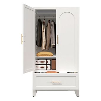 60-inch wardrobe, with 1 drawer and hanging rods, 2-door wardrobe with shelves