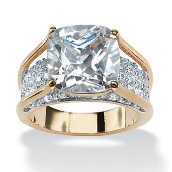 4.88 TCW Princess-Cut Cubic Zirconia 18k Gold-Plated Engagement Ring