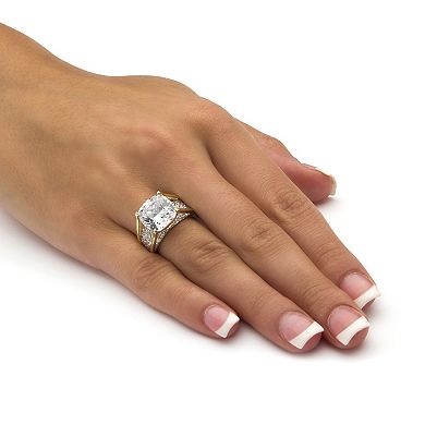 4.88 TCW Princess-Cut Cubic Zirconia 18k Gold-Plated Engagement Ring