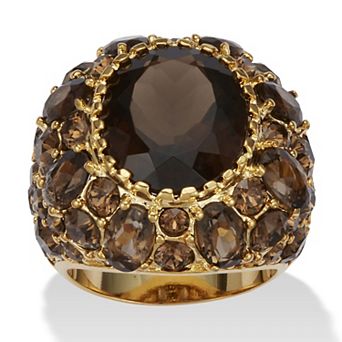 13.36 TCW Oval-Cut Genuine Smoky Quartz Crystal Yellow Gold-Plated Ring