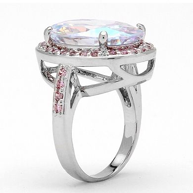13.57 TCW Aurora Borealis & Pink Cubic Zirconia CZ Ring in Slvertone