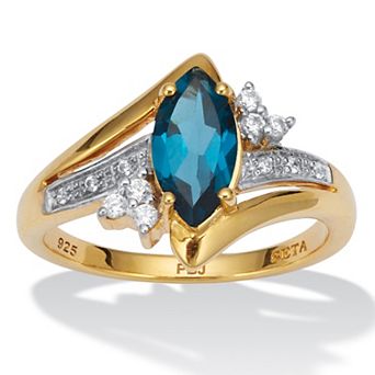 1.32 TCW Marquise Cut Topaz and CZ 18k Yellow Gold-plated Sterling Silver Ring