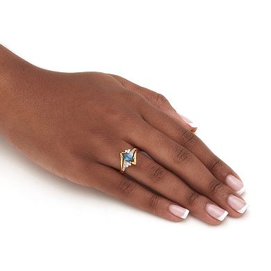 1.32 TCW Marquise Cut Topaz and CZ 18k Yellow Gold-plated Sterling Silver Ring