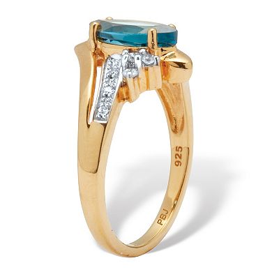 1.32 TCW Marquise Cut Topaz and CZ 18k Yellow Gold-plated Sterling Silver Ring