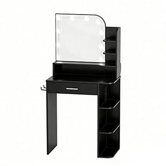 Makeup Vanity with Chair, Vanity Desk with Mirror and Lights, Girls Vanity Set with Power Outlet